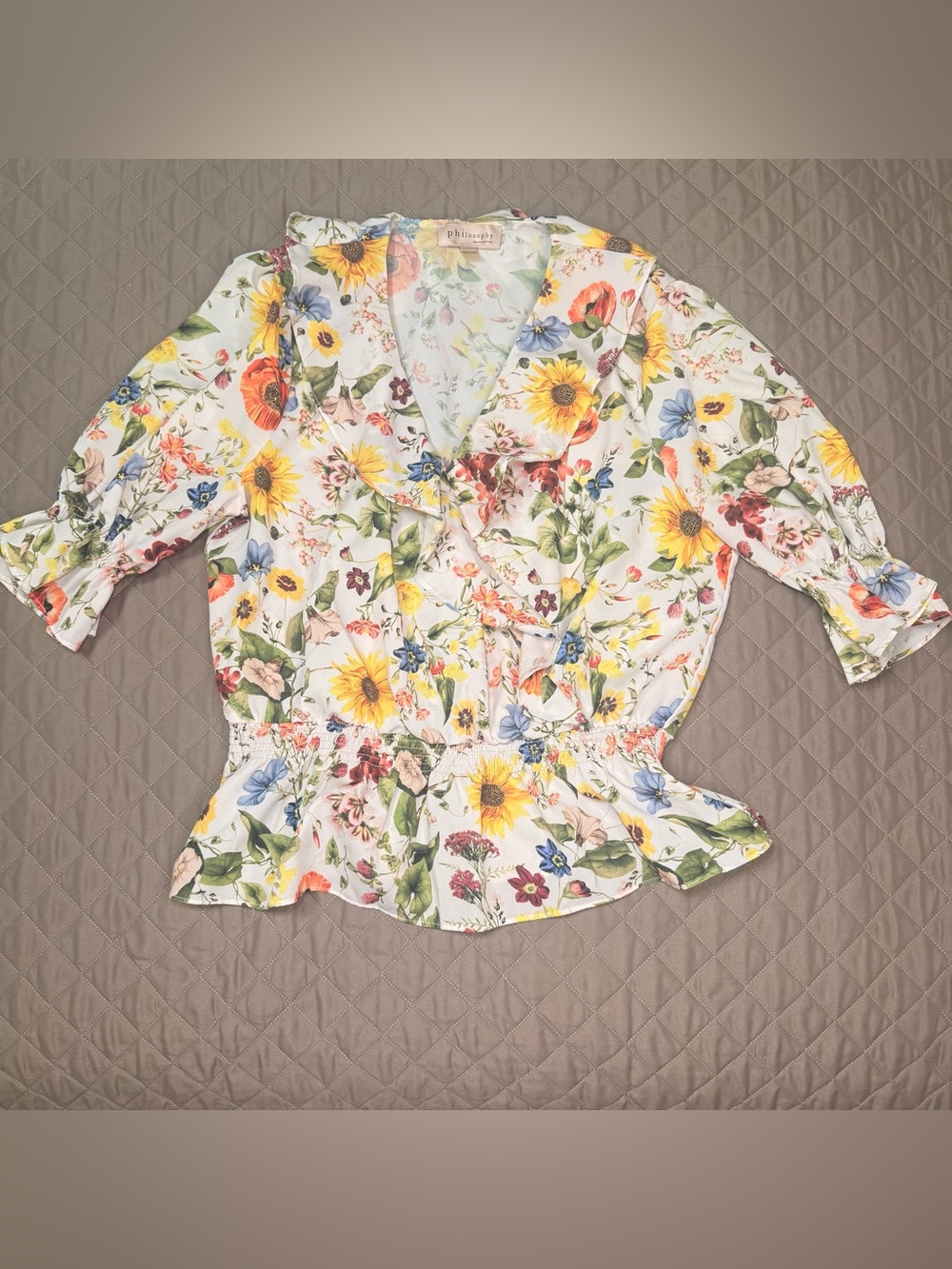 Philosophy Floral Wrap Peplum Blouse - White Multicolor